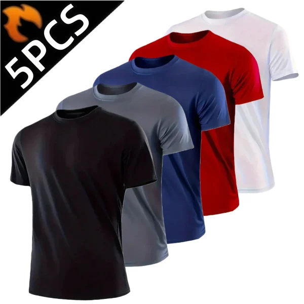 5Pcs Men's Quick Dry Short Sleeve Gym Shirt